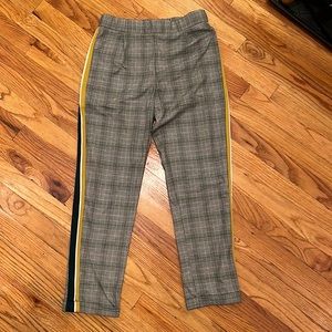 Black and white Plaid trousers with athletic dark green and yellow stripe
